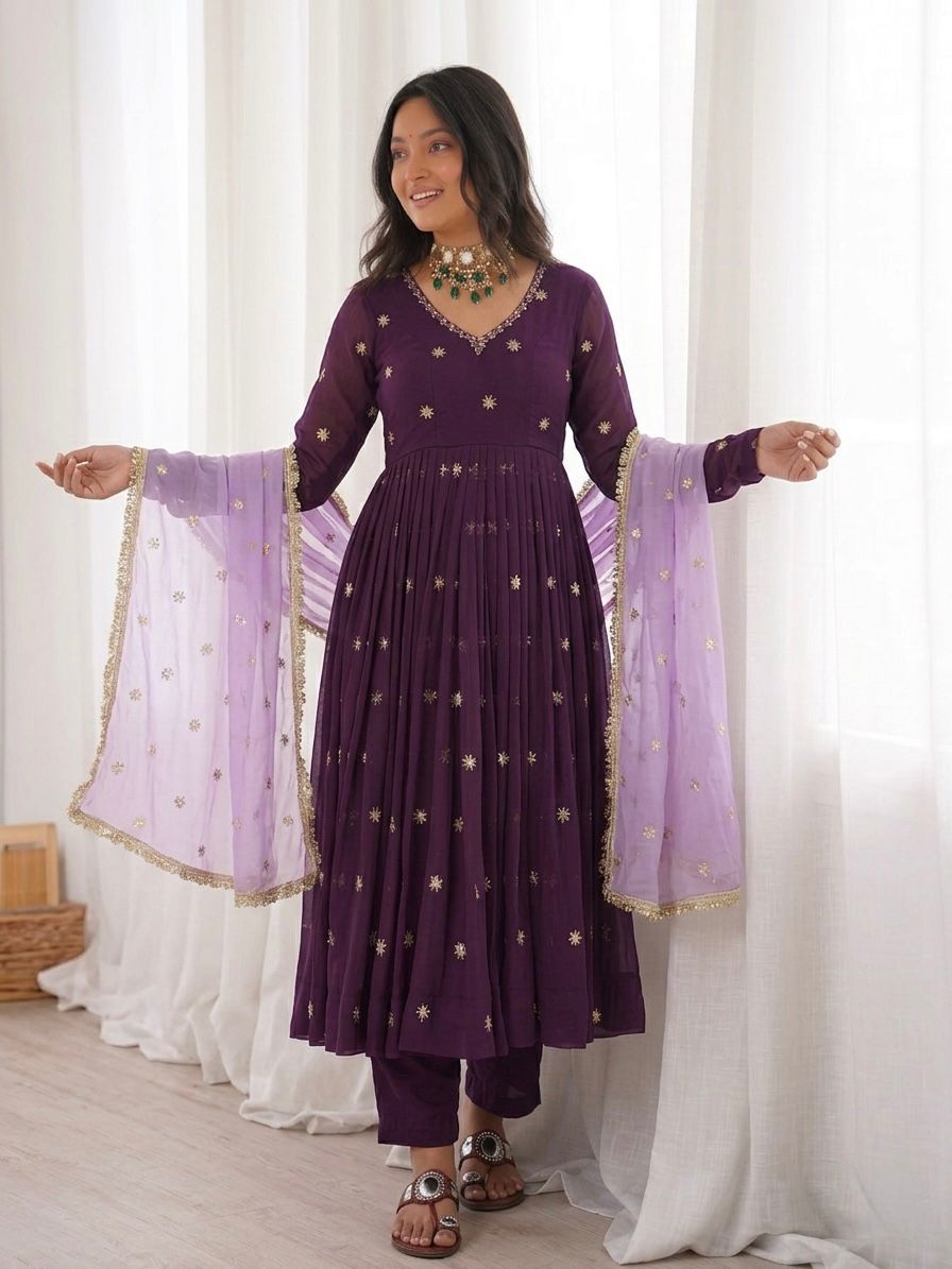 Designer Full Sleeve Anarkali Gown with Dupatta