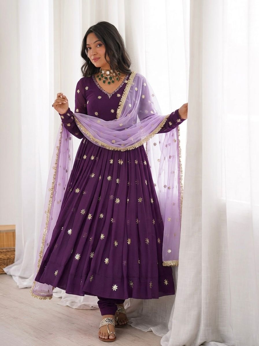 Designer Full Sleeve Anarkali Gown with Dupatta