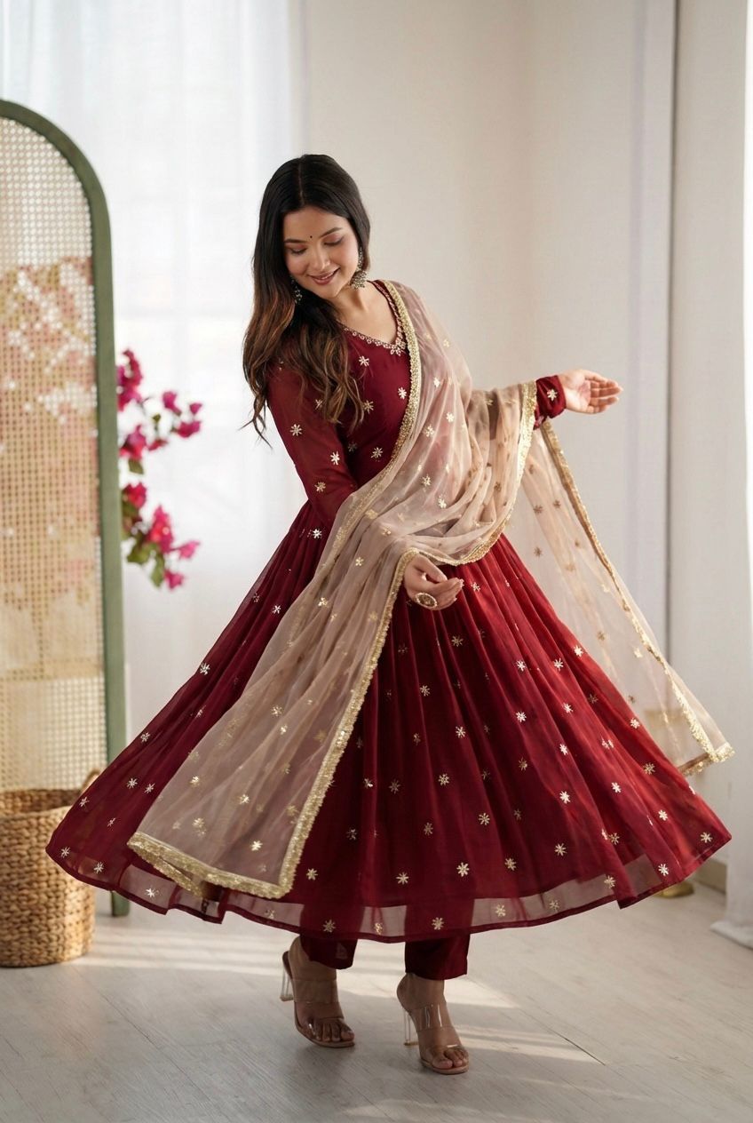 Designer Full Sleeve Anarkali Gown with Dupatta
