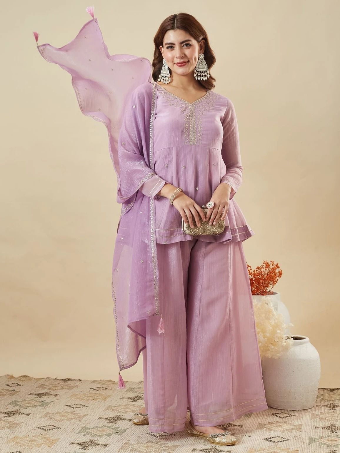 Elegant Crunchy Silk Sharara Set