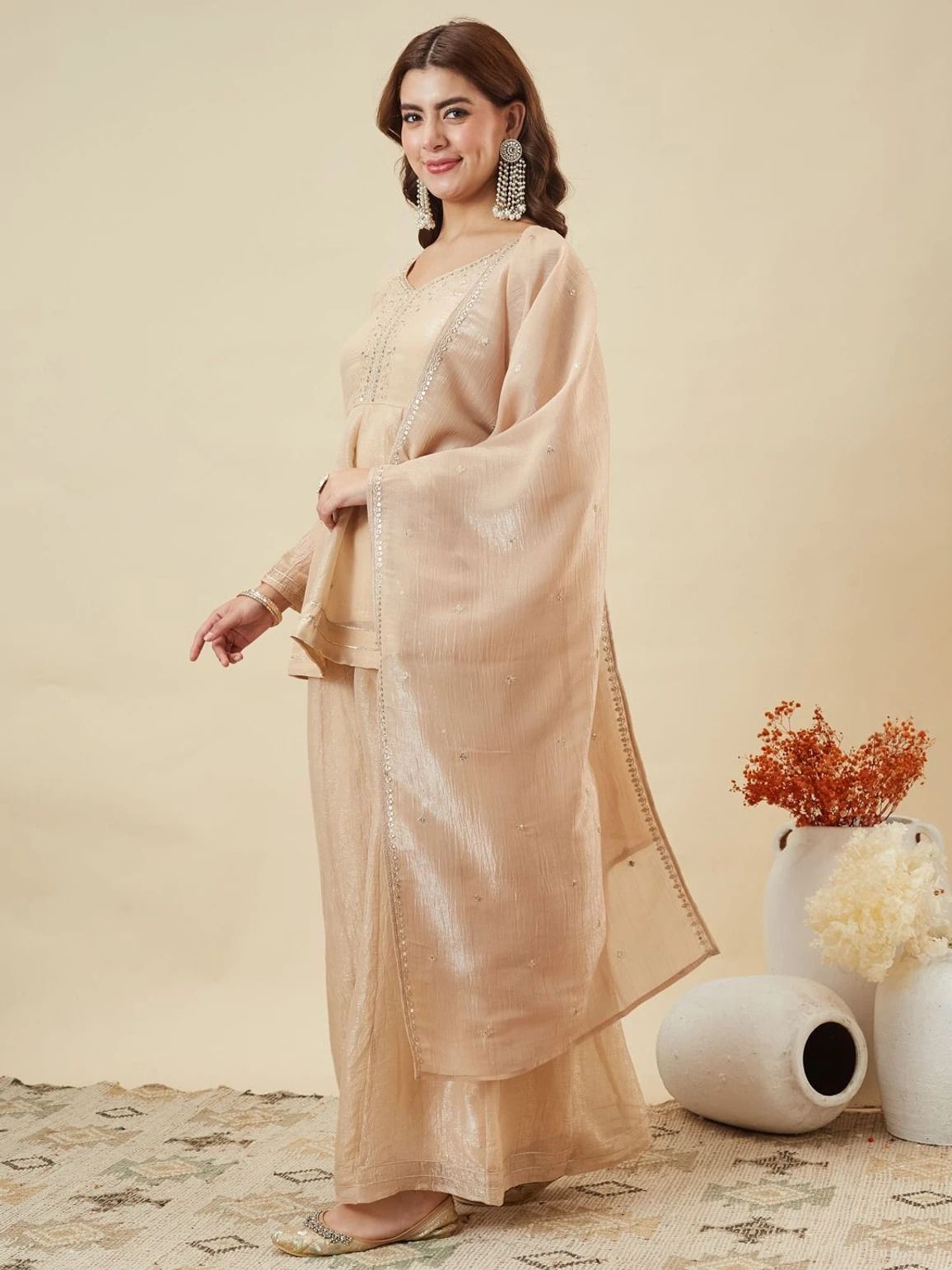 Elegant Crunchy Silk Sharara Set