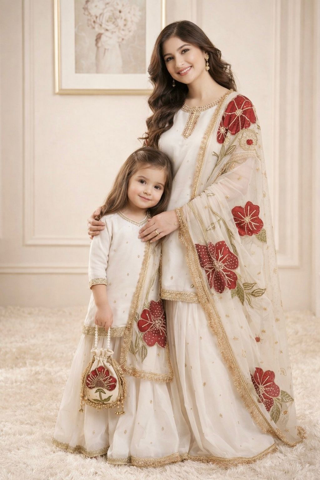 Designer Mommy & Kids Matching Sharara Outfit