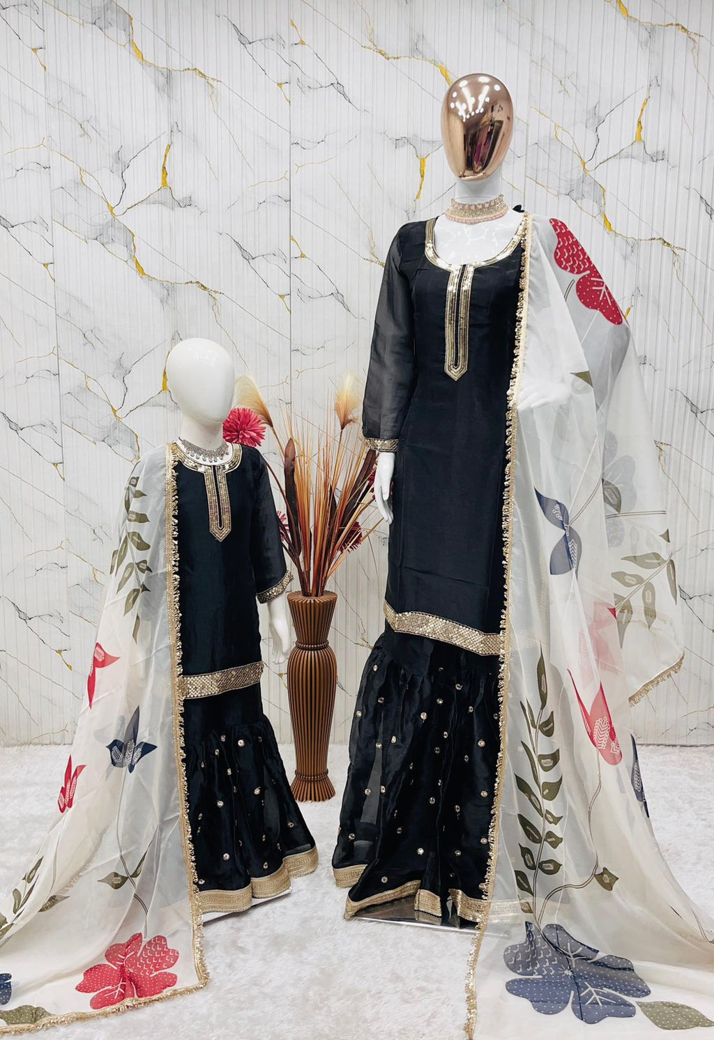 Designer Mommy & Kids Matching Sharara Outfit