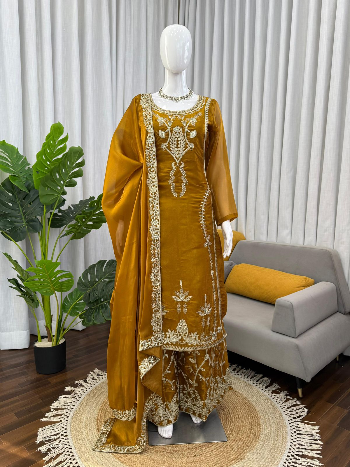 Designer JMC Silk Kurti Palazzo Set for Women