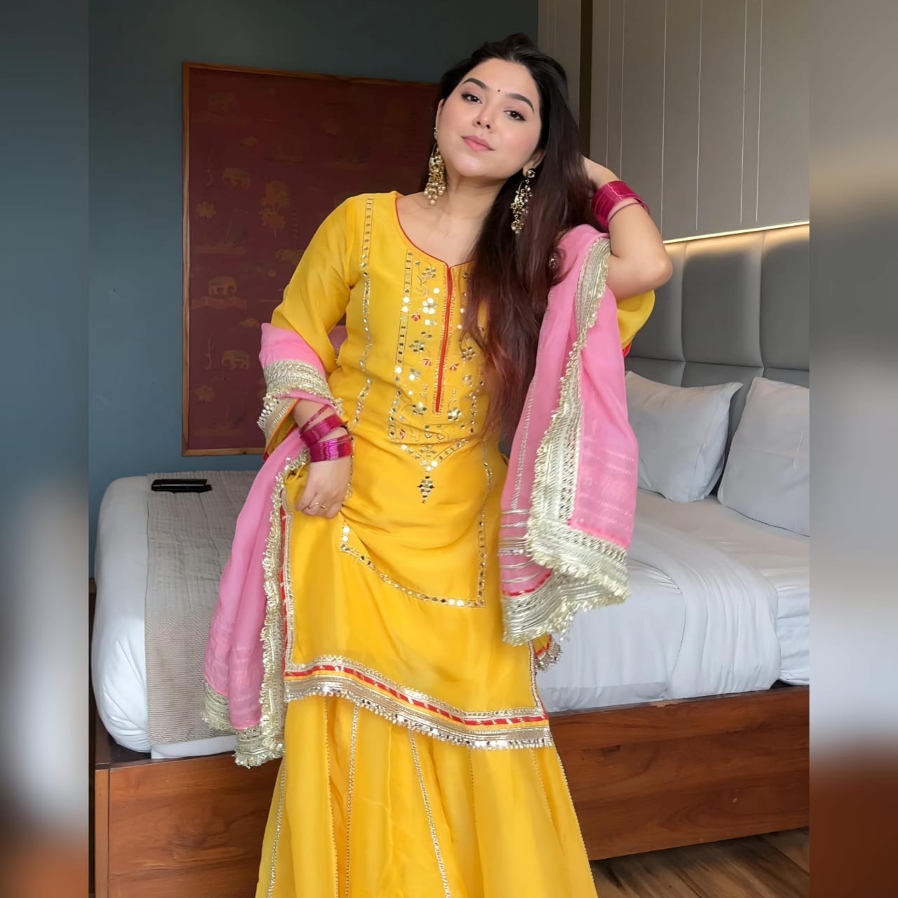 Royal Chinon Silk Sharara Set with Heavy Sequins Embroidery