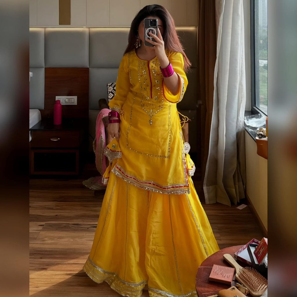 Royal Chinon Silk Sharara Set with Heavy Sequins Embroidery