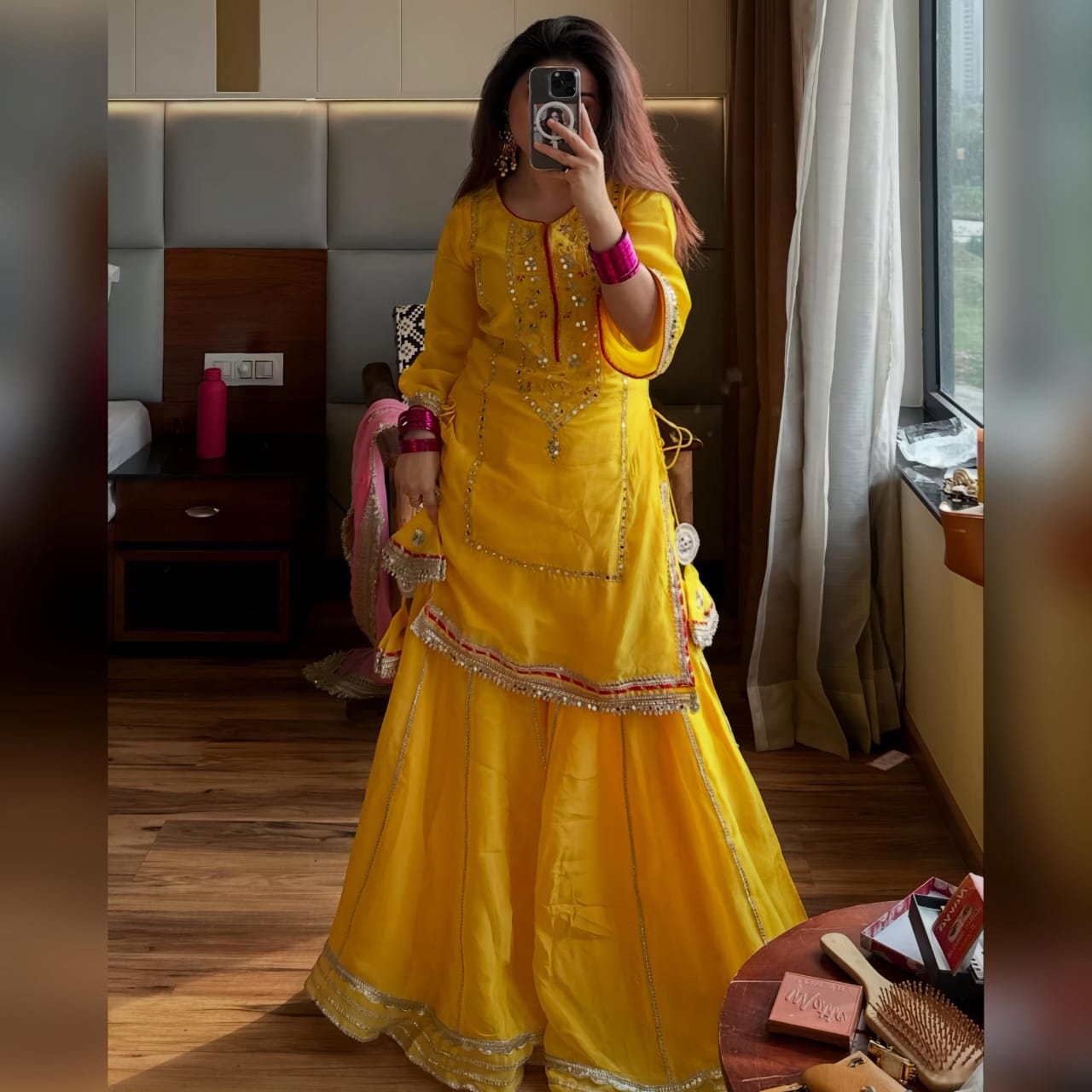 Royal Chinon Silk Sharara Set with Heavy Sequins Embroidery
