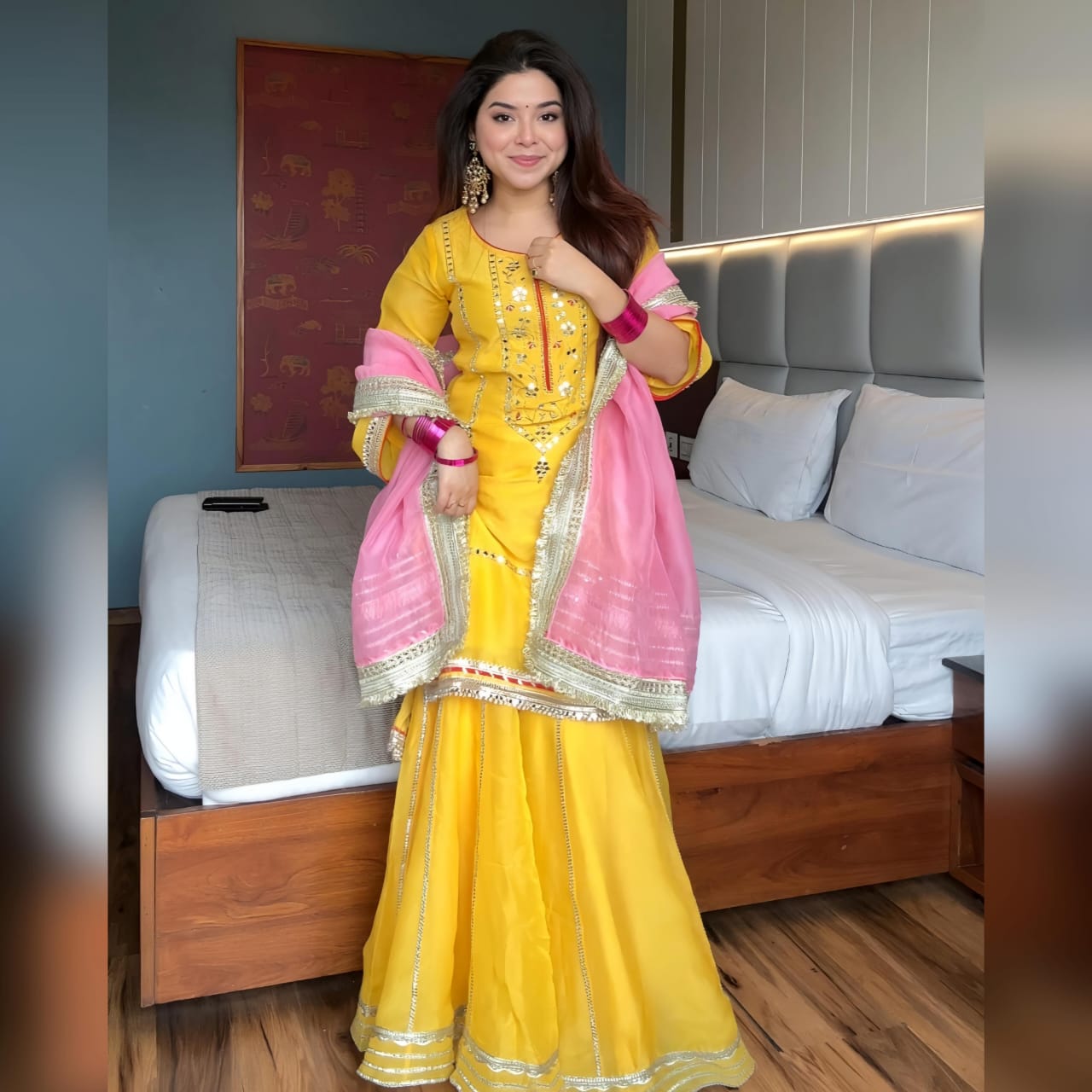 Royal Chinon Silk Sharara Set with Heavy Sequins Embroidery