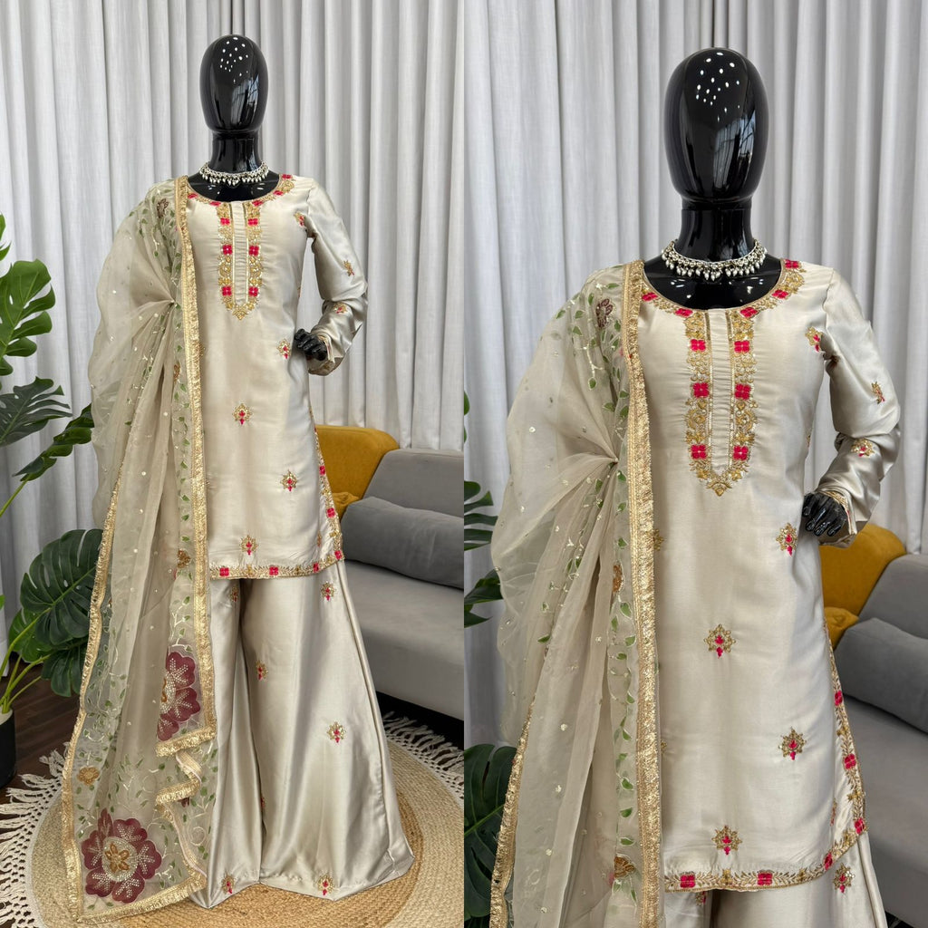 Stylish Satin Silk Kurti Set with Brush Print Dupatta
