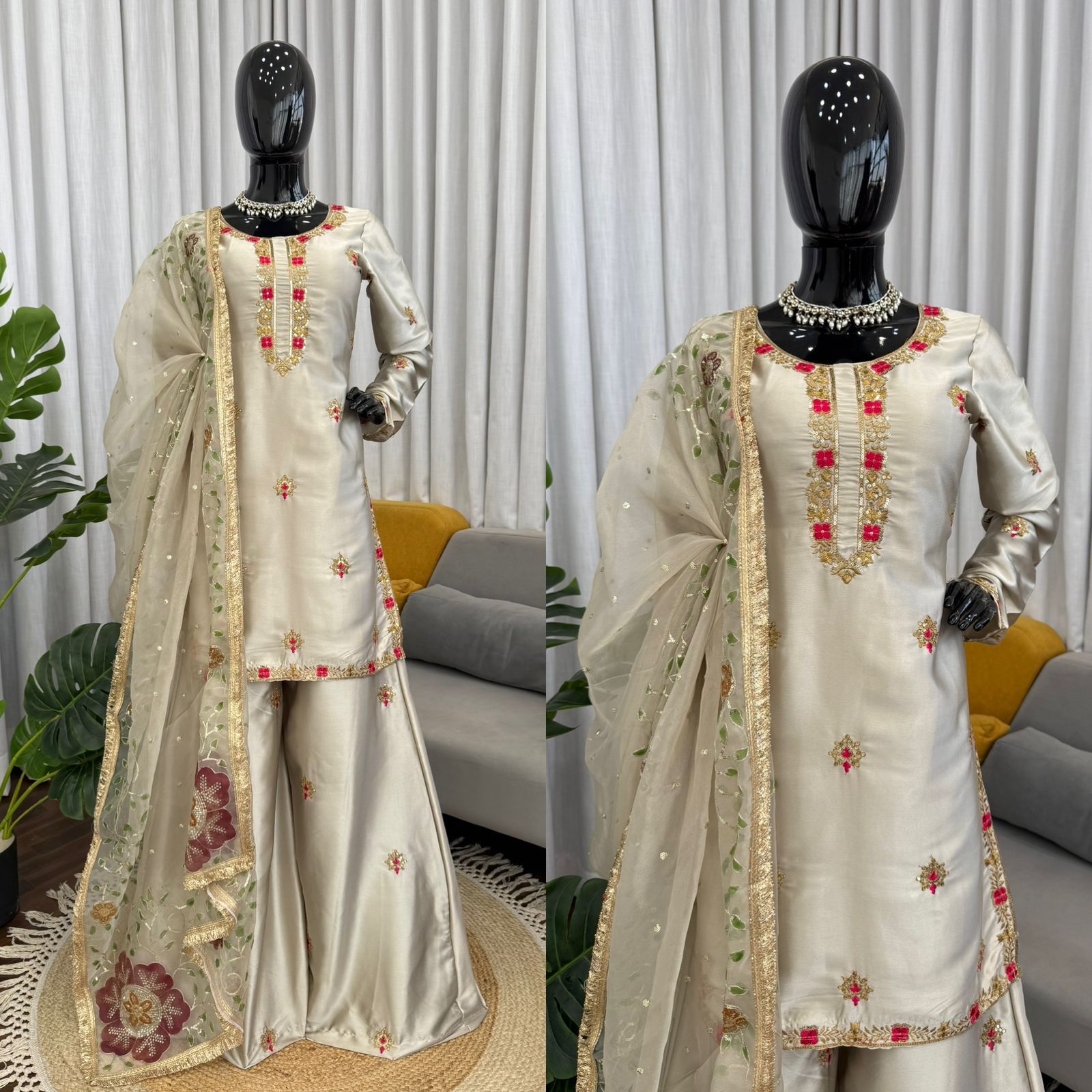 Stylish Satin Silk Kurti Set with Brush Print Dupatta