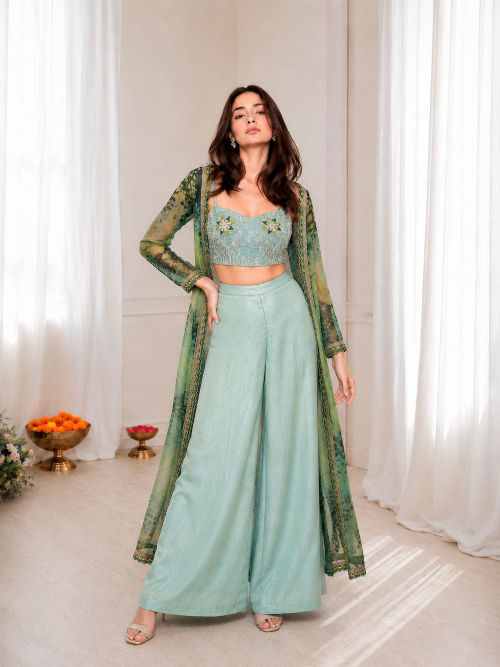 Designer Star Georgette Ethnic Set with Shrug