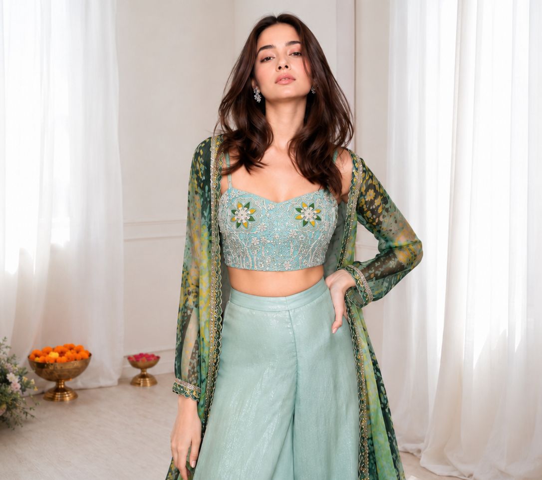 Designer Star Georgette Ethnic Set with Shrug