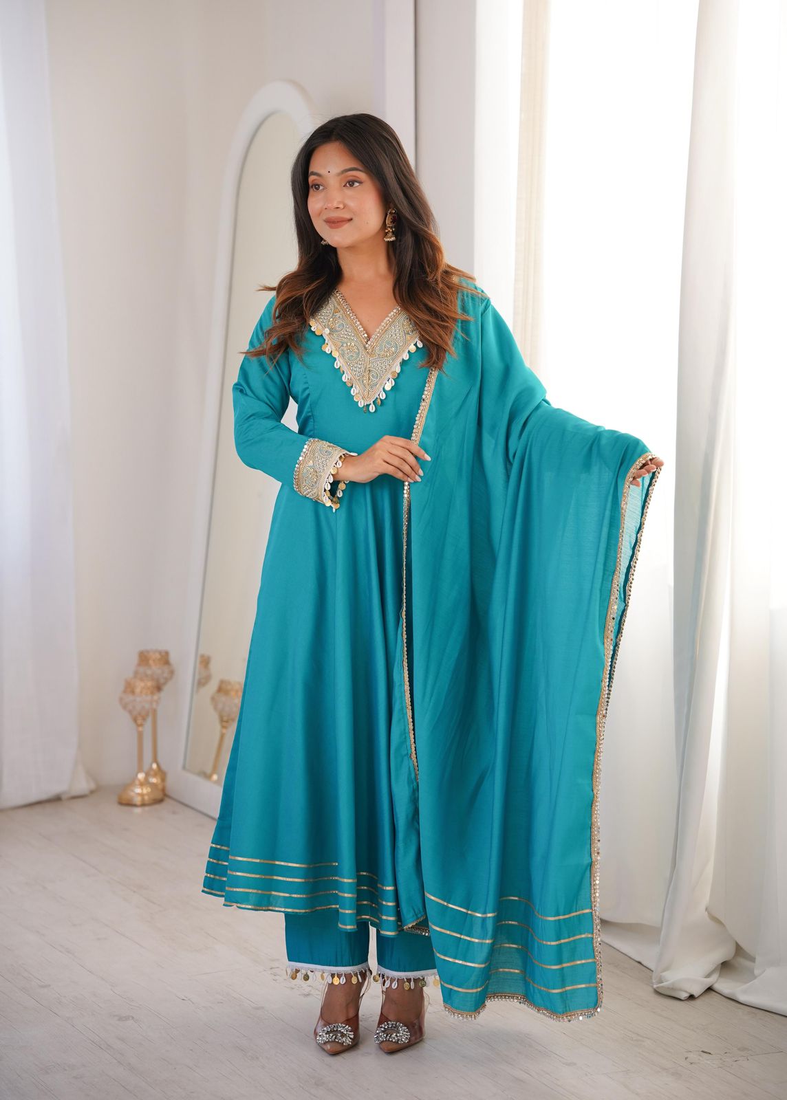 Trendy Designer Roman Gown Set with Dupatta