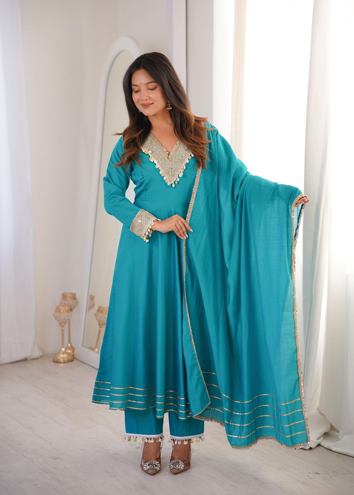 Trendy Designer Roman Gown Set with Dupatta