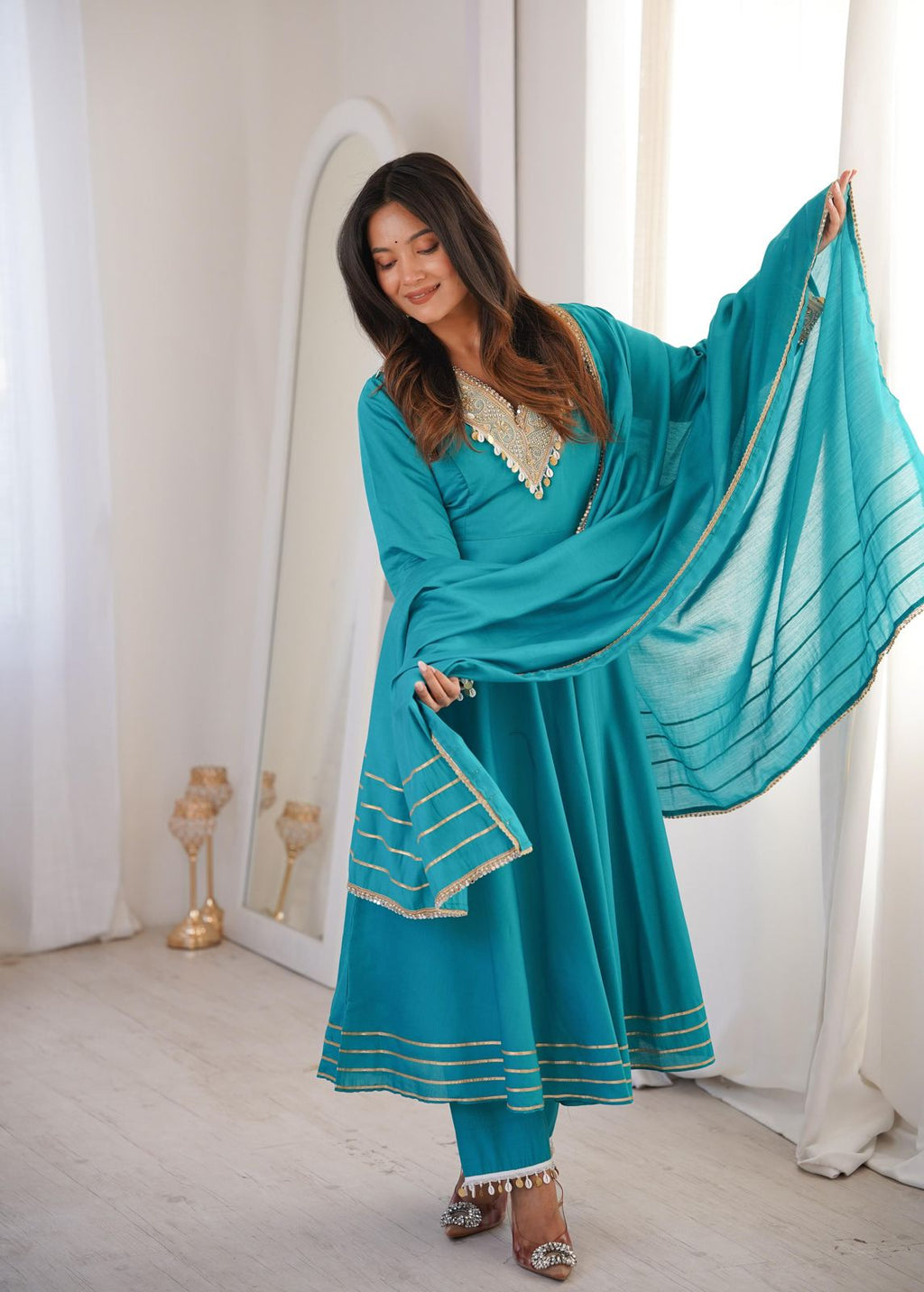 Trendy Designer Roman Gown Set with Dupatta