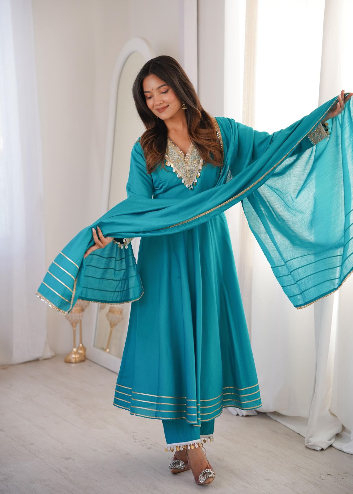 Trendy Designer Roman Gown Set with Dupatta