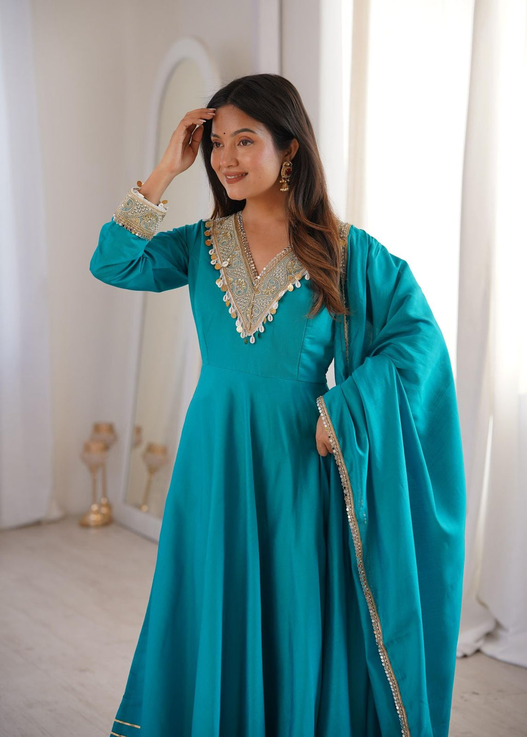 Trendy Designer Roman Gown Set with Dupatta