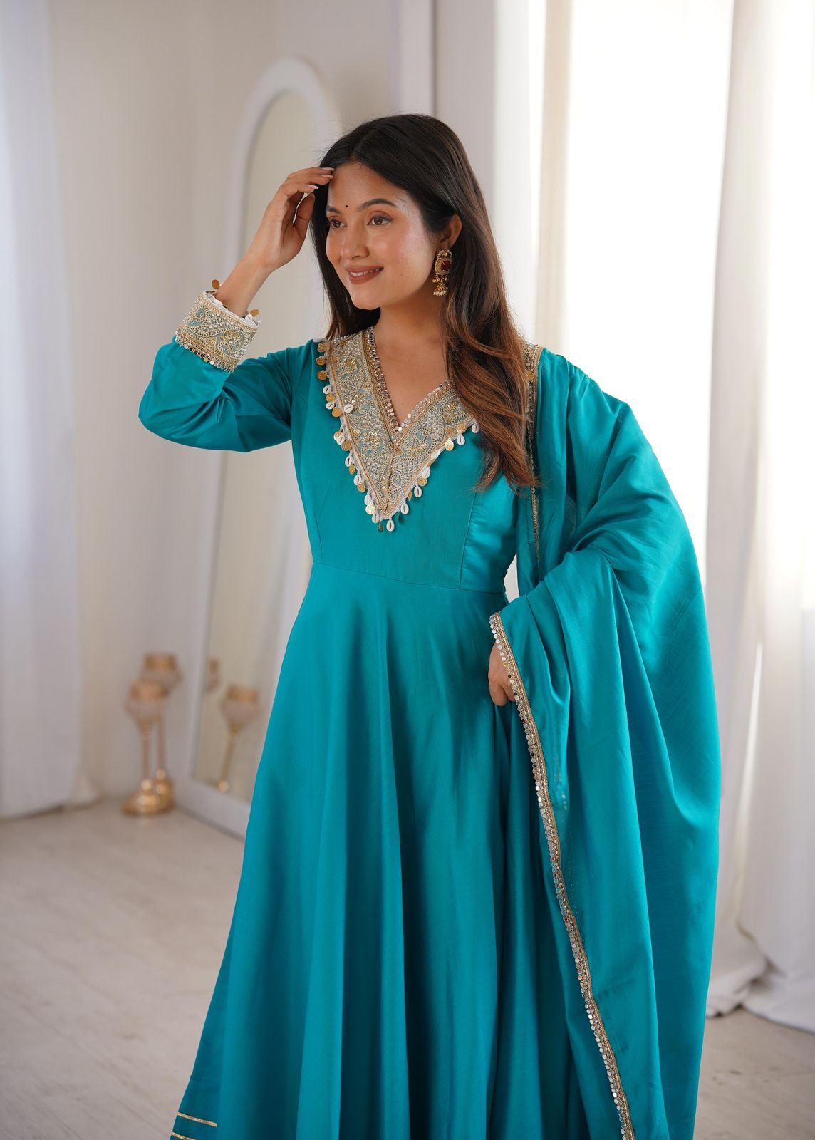 Trendy Designer Roman Gown Set with Dupatta