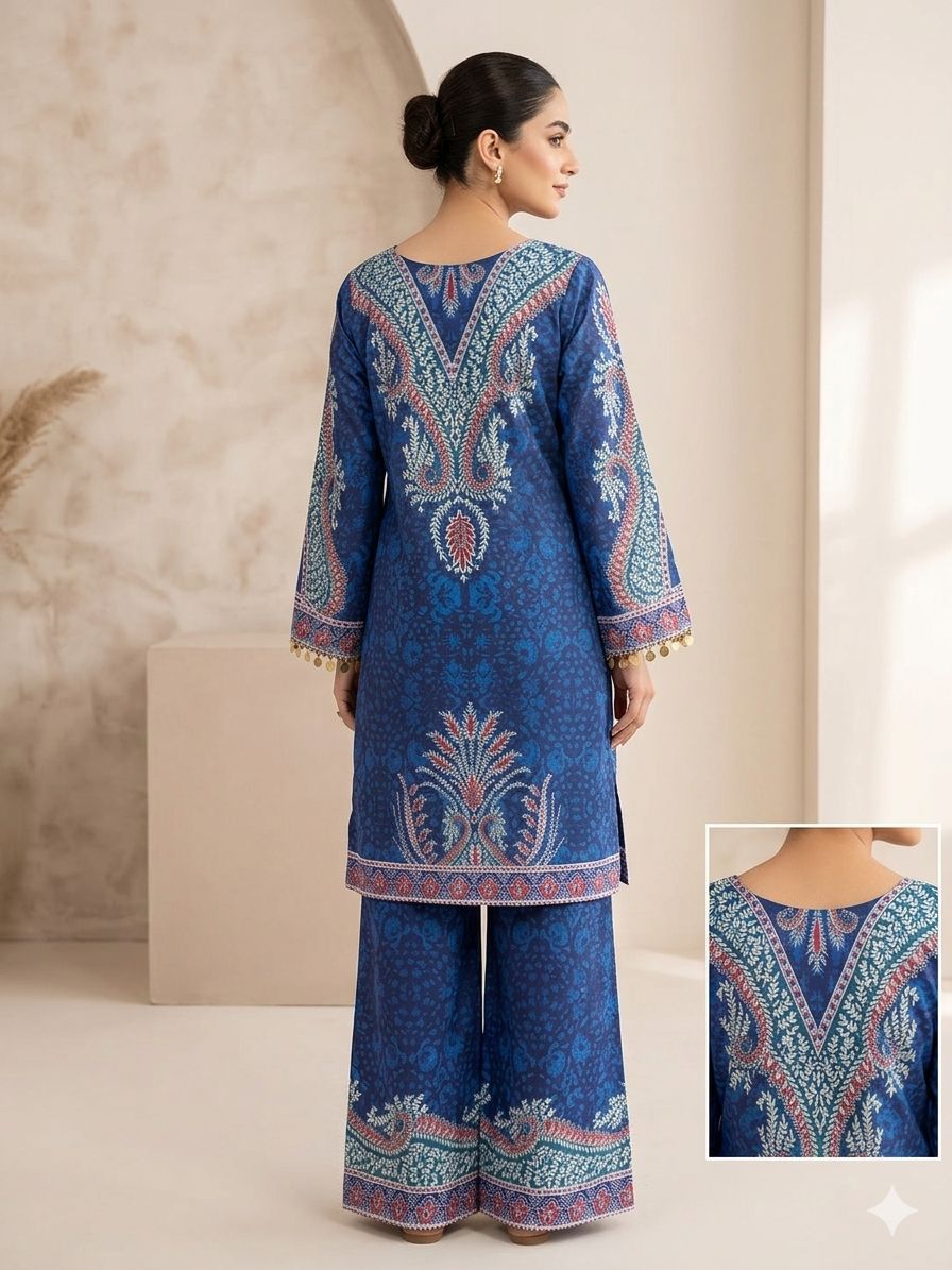 Designer Printed Crepe Silk Kurti Palazzo