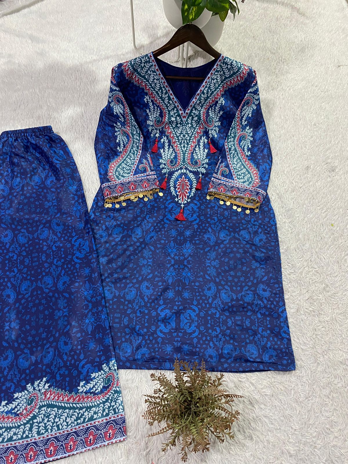 Designer Printed Crepe Silk Kurti Palazzo