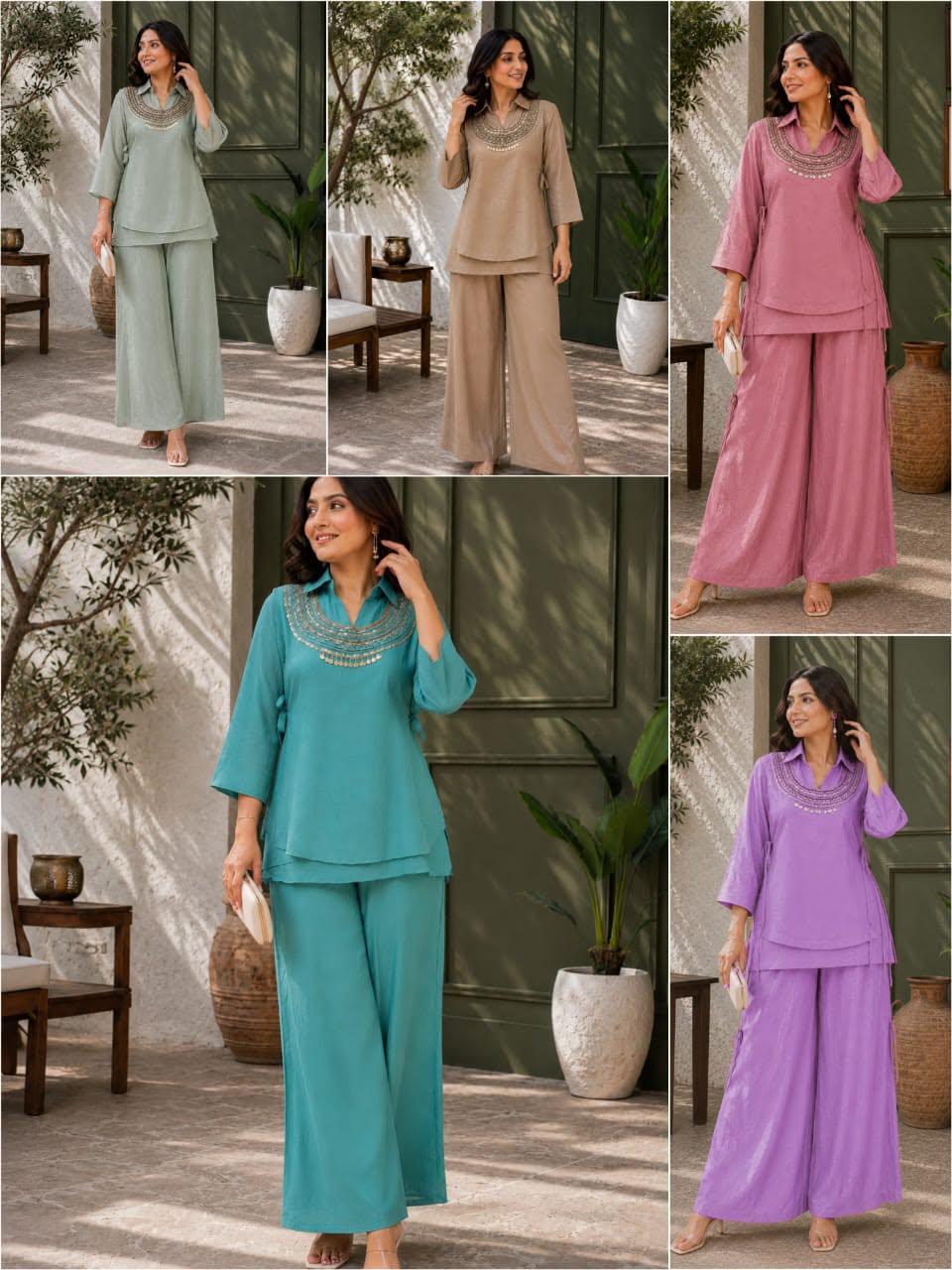 Women’s Gold Crush Indo-Western Kurti Palazzo Koti Set