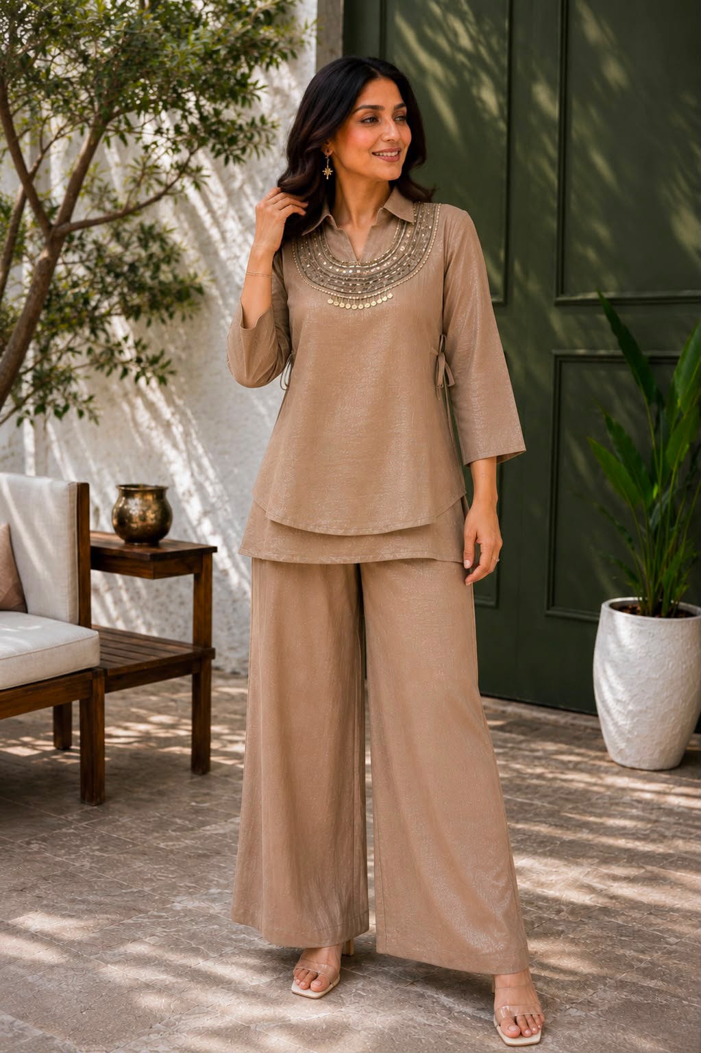 Women’s Gold Crush Indo-Western Kurti Palazzo Koti Set