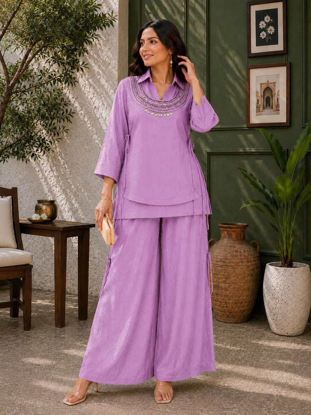 Women’s Gold Crush Indo-Western Kurti Palazzo Koti Set
