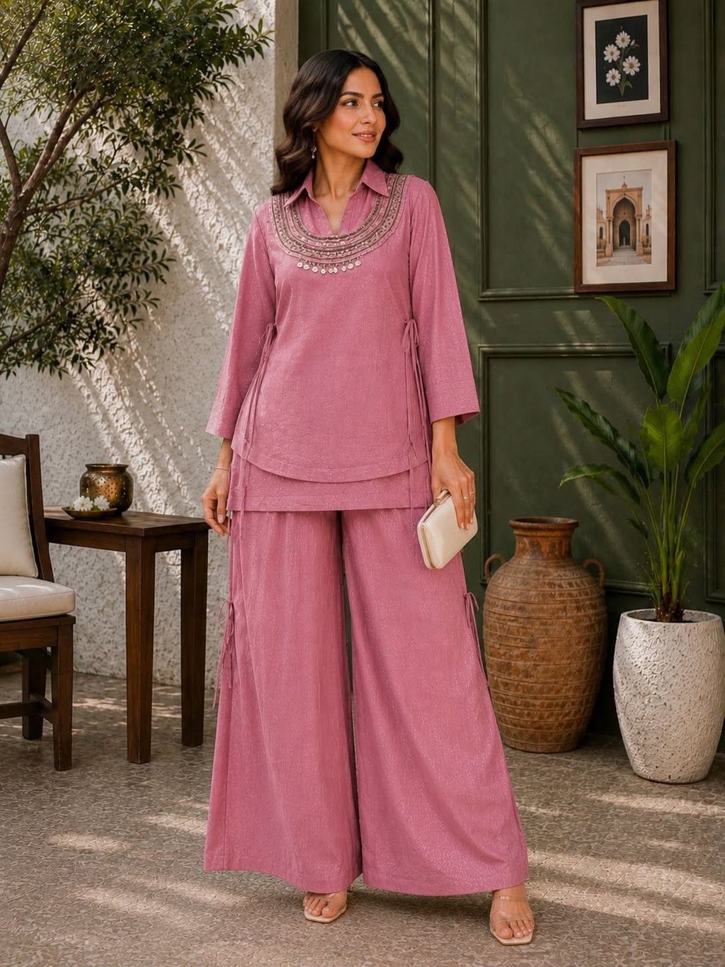 Women’s Gold Crush Indo-Western Kurti Palazzo Koti Set