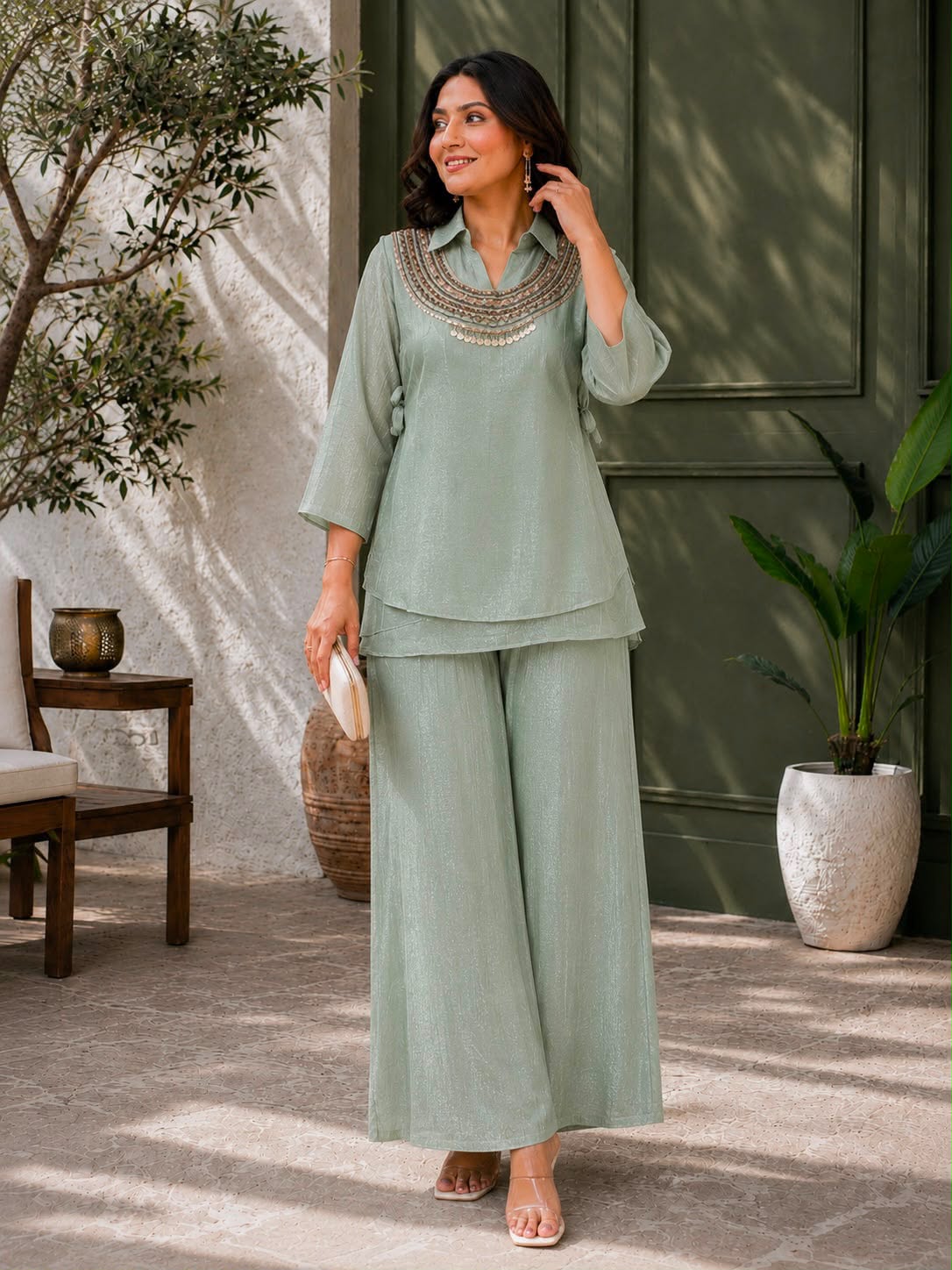 Women’s Gold Crush Indo-Western Kurti Palazzo Koti Set