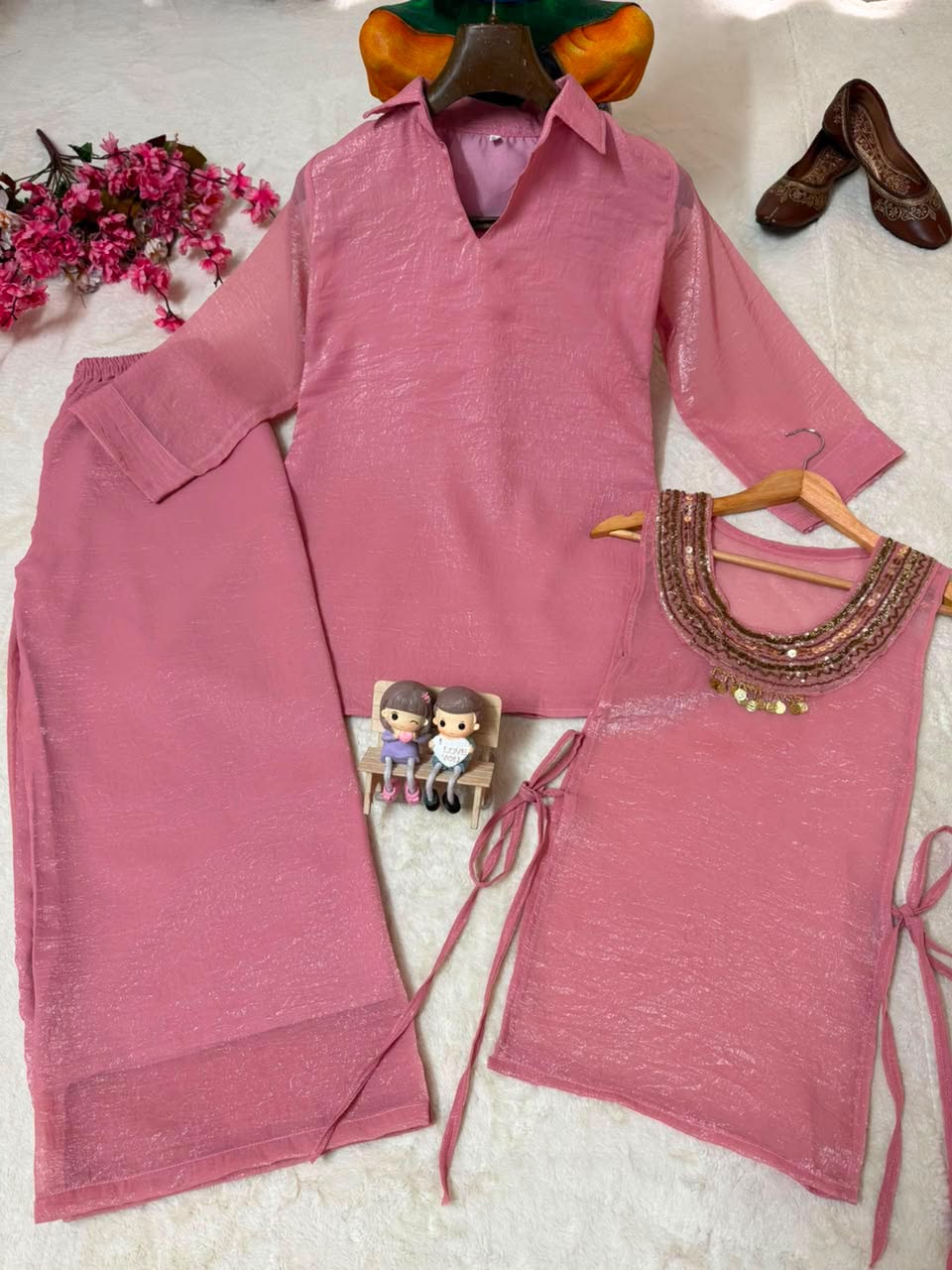 Women’s Gold Crush Indo-Western Kurti Palazzo Koti Set