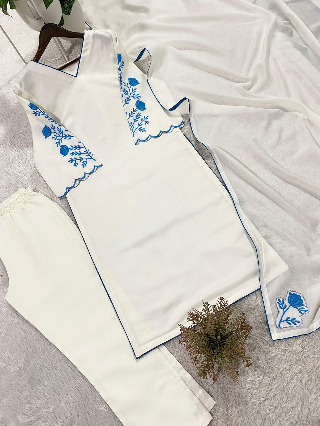 Floral Sleeve Embroidered Kurta Set with Dupatta