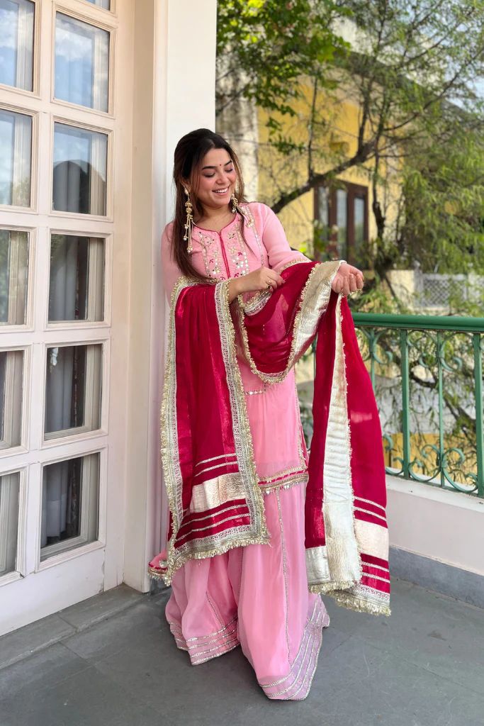 Royal Chinon Silk Sharara Set with Heavy Sequins Embroidery