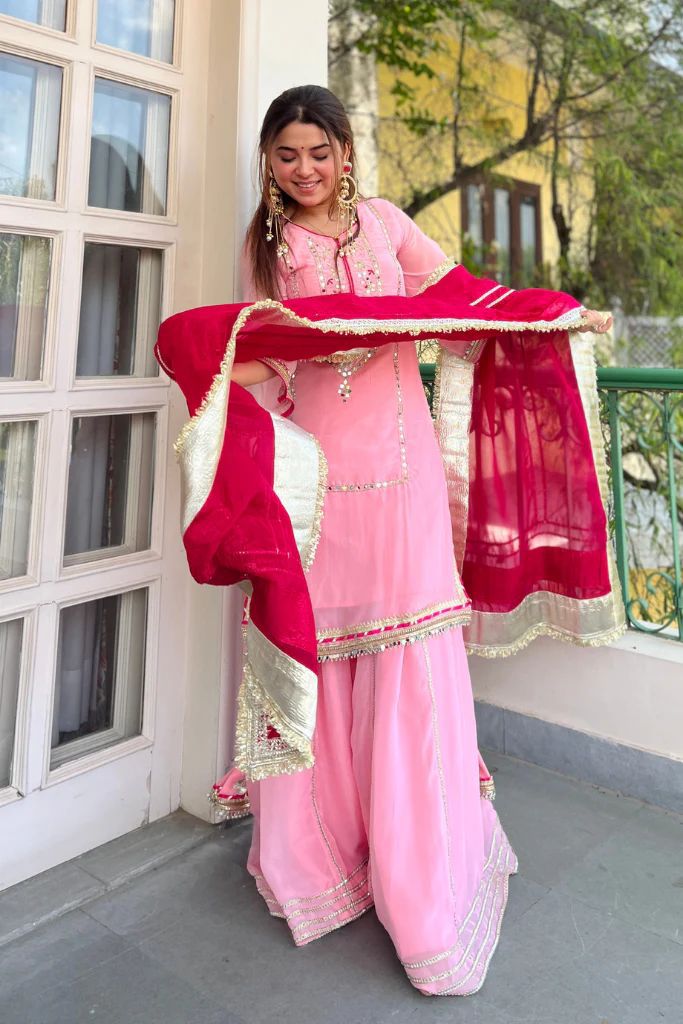 Royal Chinon Silk Sharara Set with Heavy Sequins Embroidery