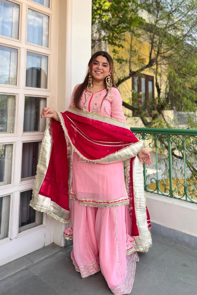 Royal Chinon Silk Sharara Set with Heavy Sequins Embroidery
