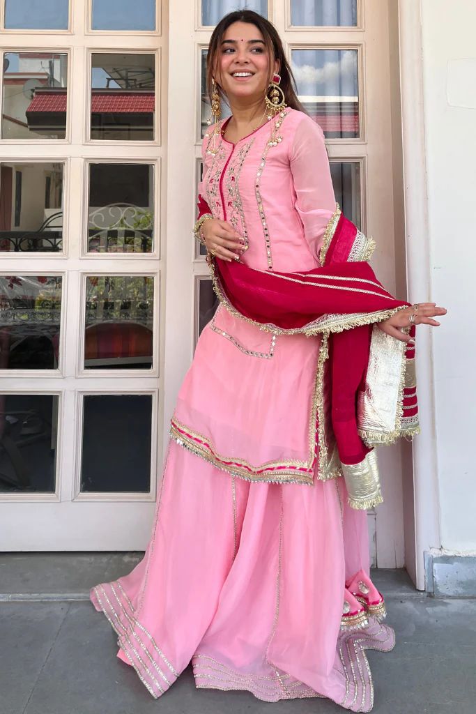 Royal Chinon Silk Sharara Set with Heavy Sequins Embroidery