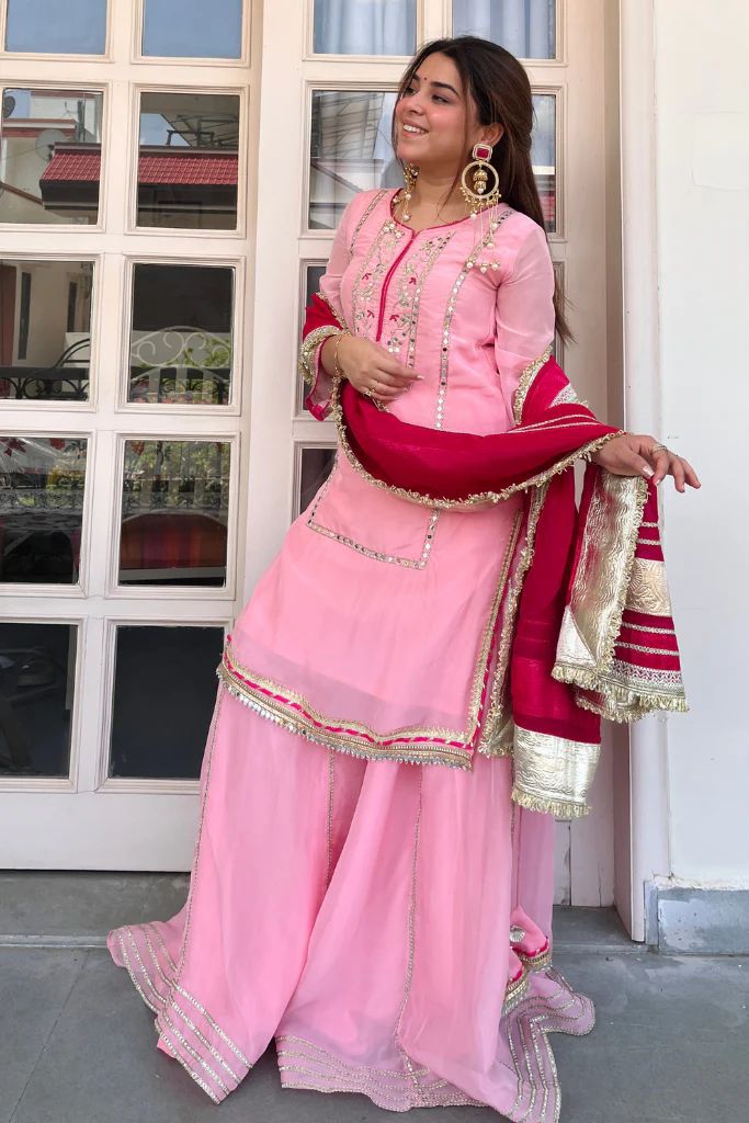 Royal Chinon Silk Sharara Set with Heavy Sequins Embroidery