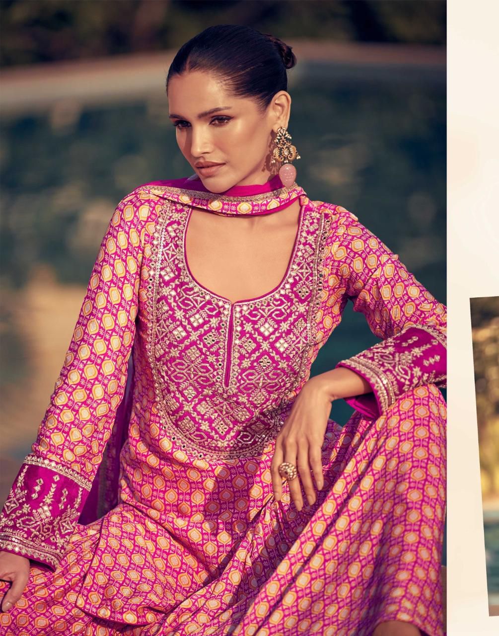 Magenta Printed Anarkali Suit