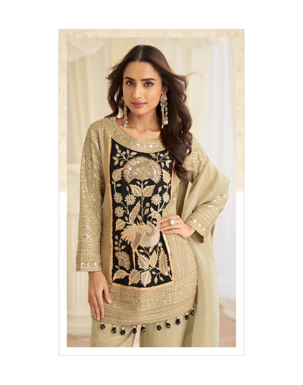 Black & Gold Embroidered Festive Kurti Set