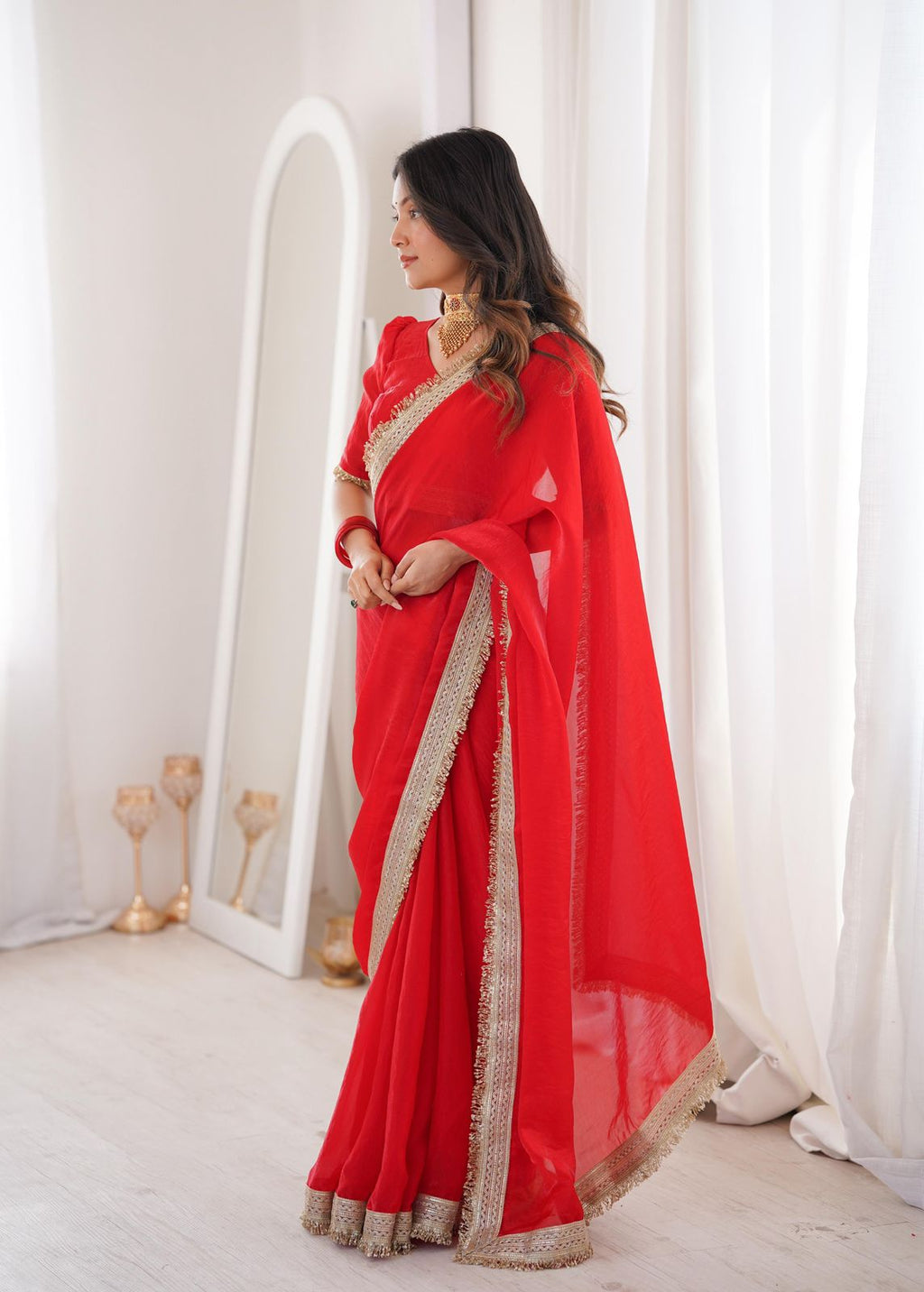 Plain Small Border Saree by Svarne