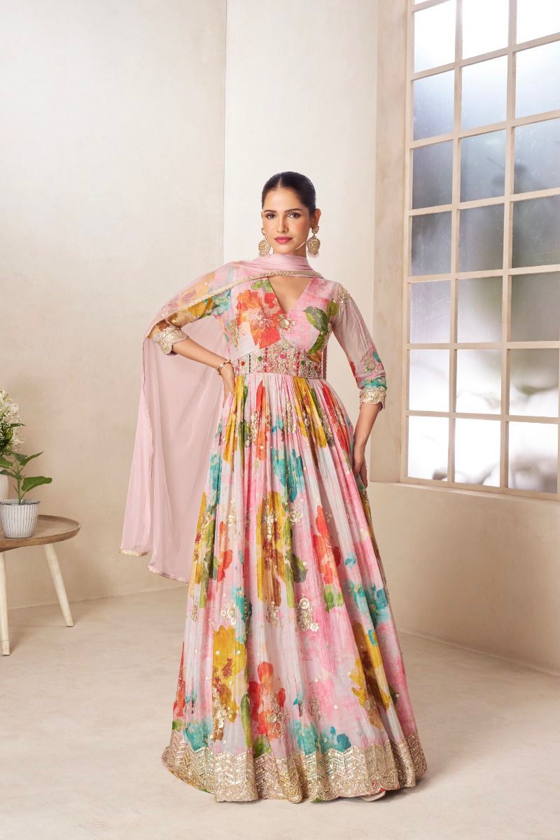 Floral Printed Anarkali Gown Set