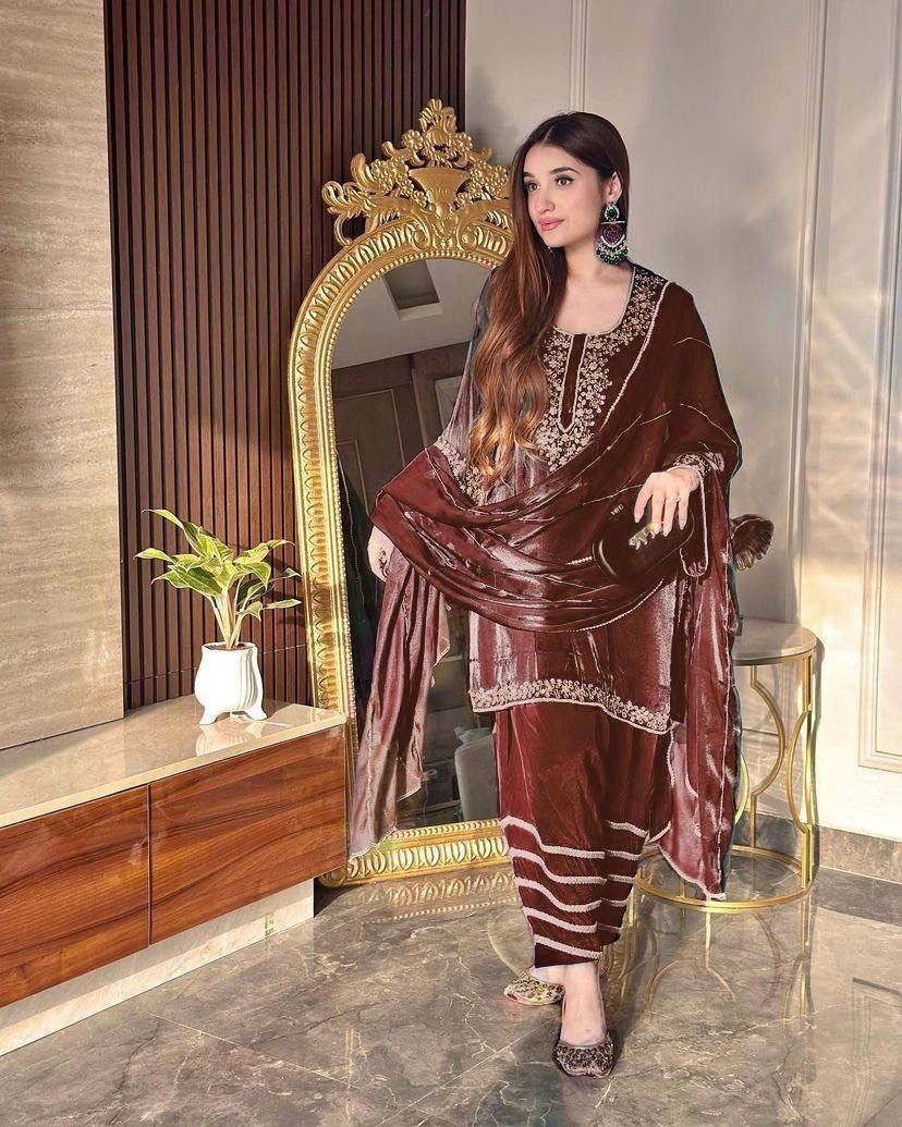 Premium Velvet Embroidered Kurti Set