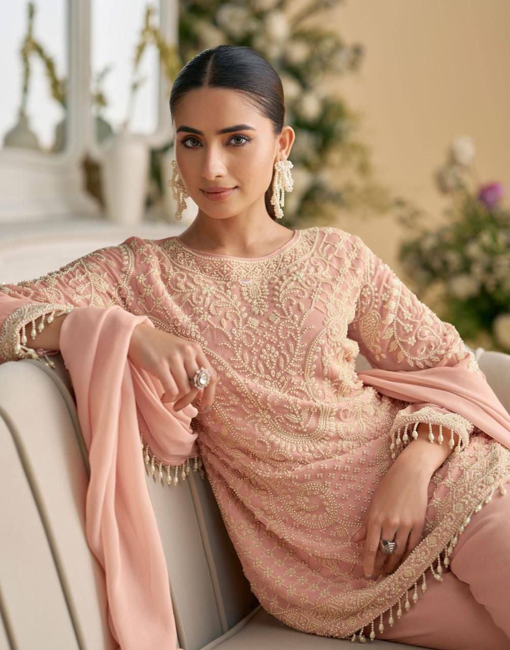 Embroidered Georgette and Net Kurta Set