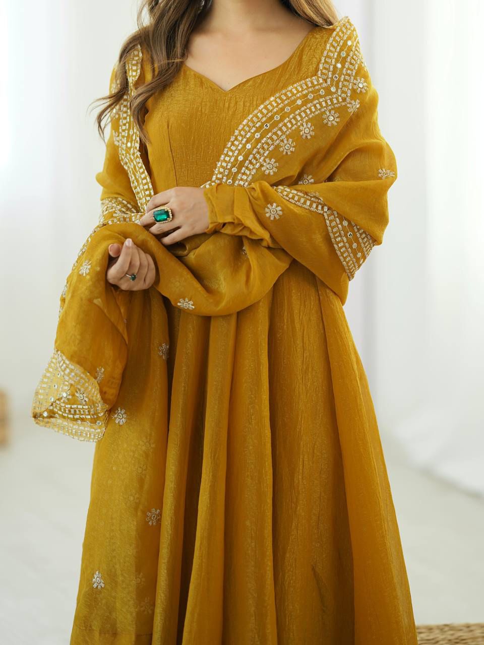 Embroidered Fandy Silk Gown Set
