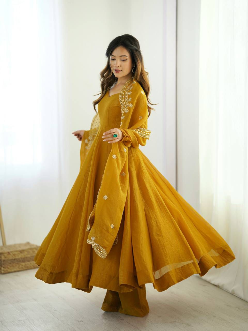 Embroidered Fandy Silk Gown Set