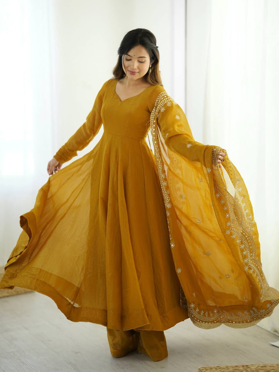 Embroidered Fandy Silk Gown Set