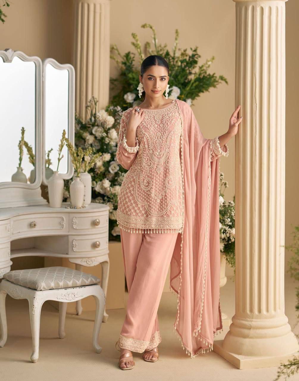 Embroidered Georgette and Net Kurta Set