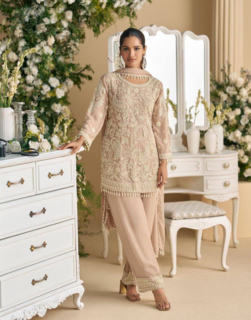Embroidered Georgette and Net Kurta Set