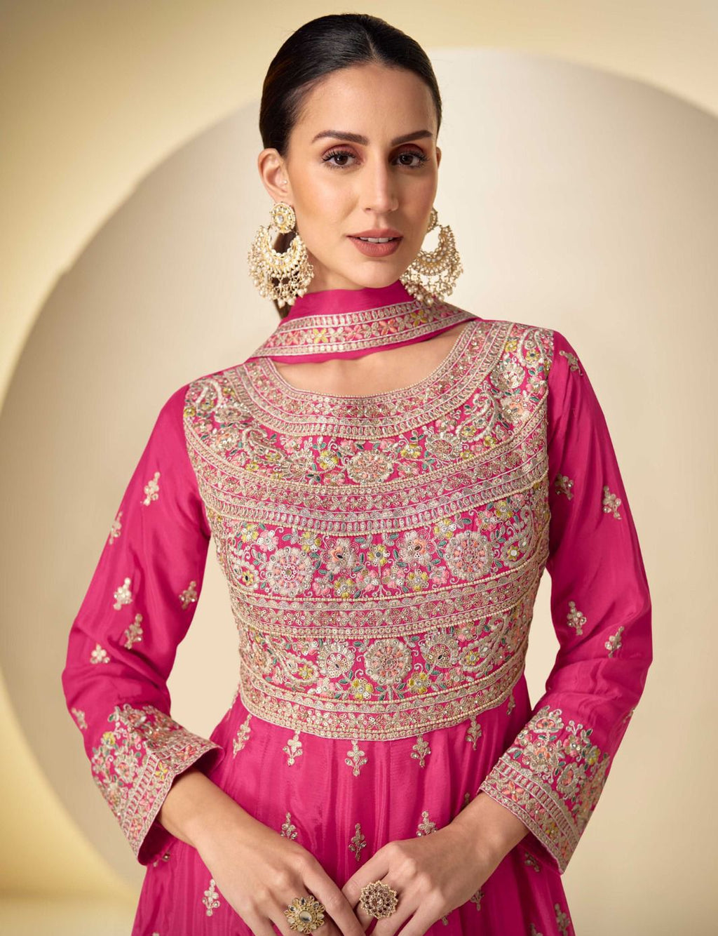 Festive Anarkali Suit Set – Rani Pink & Mustard