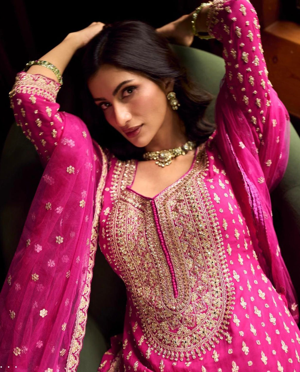 Pink Embroidered Festive Lehenga Set
