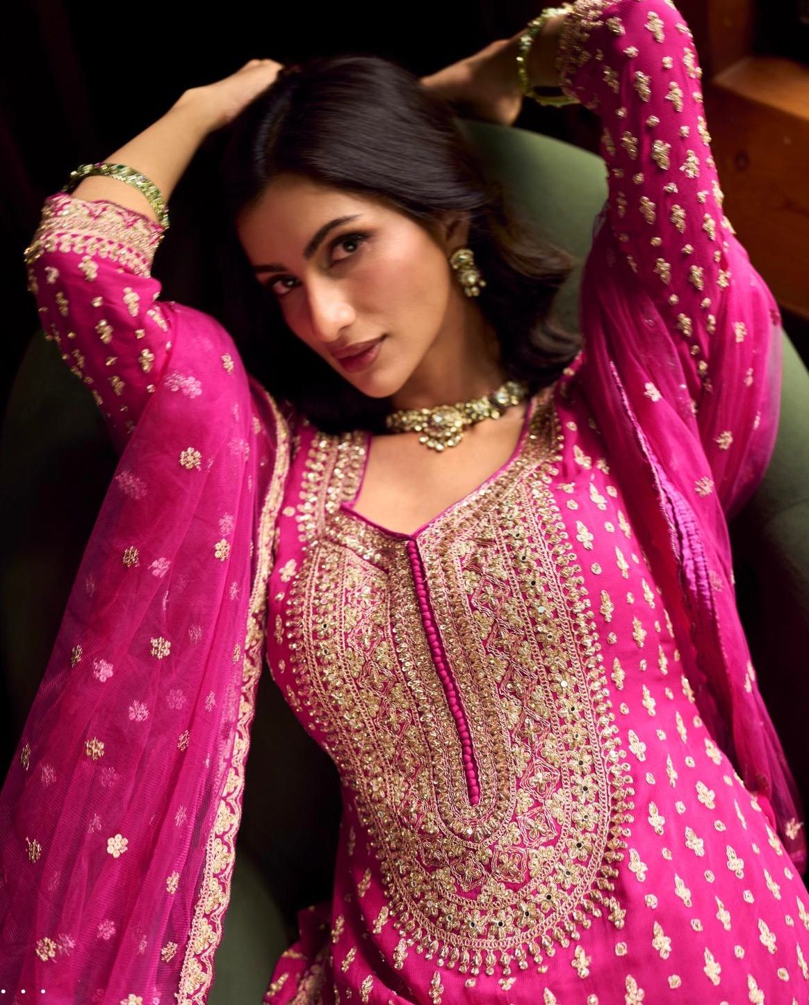 Pink Embroidered Festive Lehenga Set